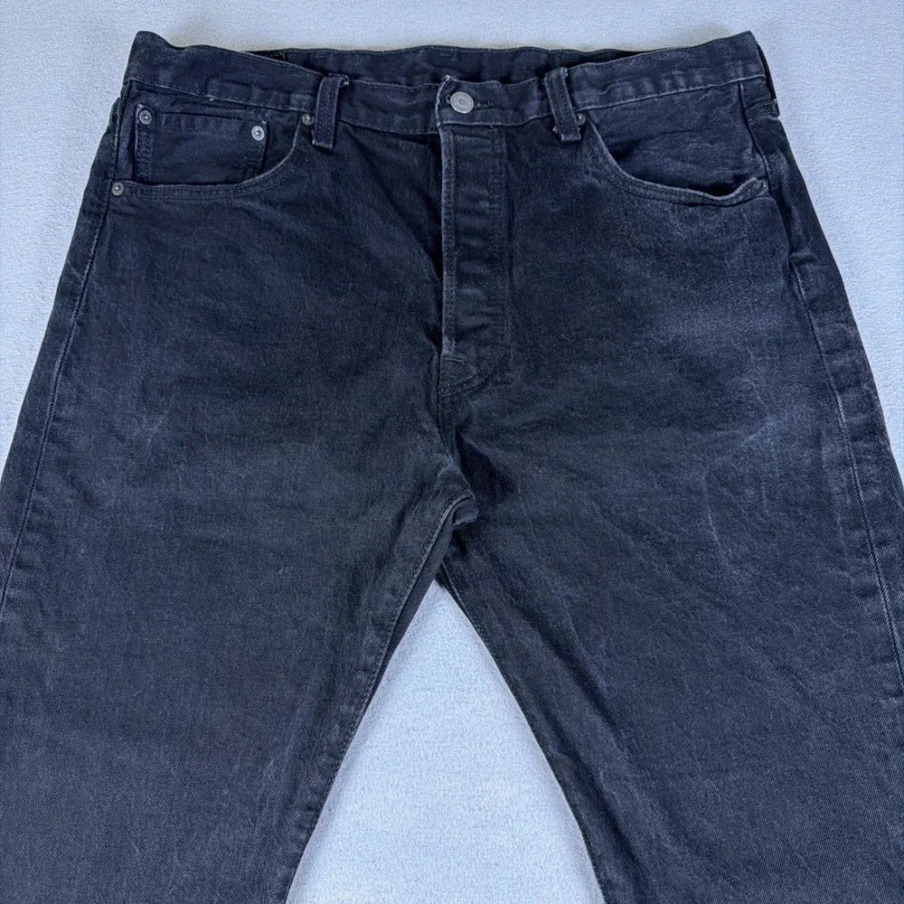 Levis 501 Jeans Mens 38x28 Black Dark Wash Denim Button Fly Straight Original